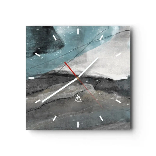 Reloj de pared - Reloj de vidrio - Composición abstracta en tonos grises y azules. - 30x30cm - Abstracción: rocas y hielo - Decoración de pared moderna para salón y dormitorio ARTTOR