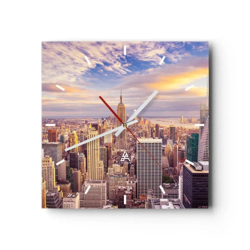 Reloj de pared - Reloj de vidrio - Panorama de una ciudad moderna con rascacielos al atardecer - 30x30cm - Alcanzar las nubes - Decoración de pared moderna para salón y dormitorio ARTTOR