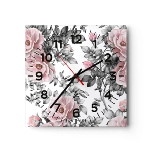 Reloj de pared - Reloj de vidrio - Entre las rosas - 30x30 cm