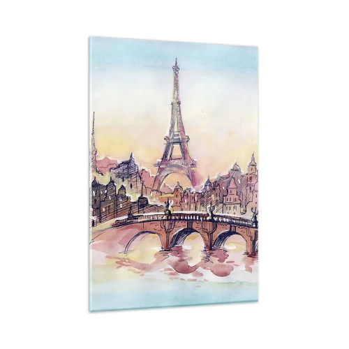 Cuadro sobre vidrio - Impresiones sobre Vidrio - Panorama de acuarela de París con la Torre Eiffel al atardecer - 80x120cm - Única en el mundo - Decoración de pared moderna para salón y dormitorio ARTTOR