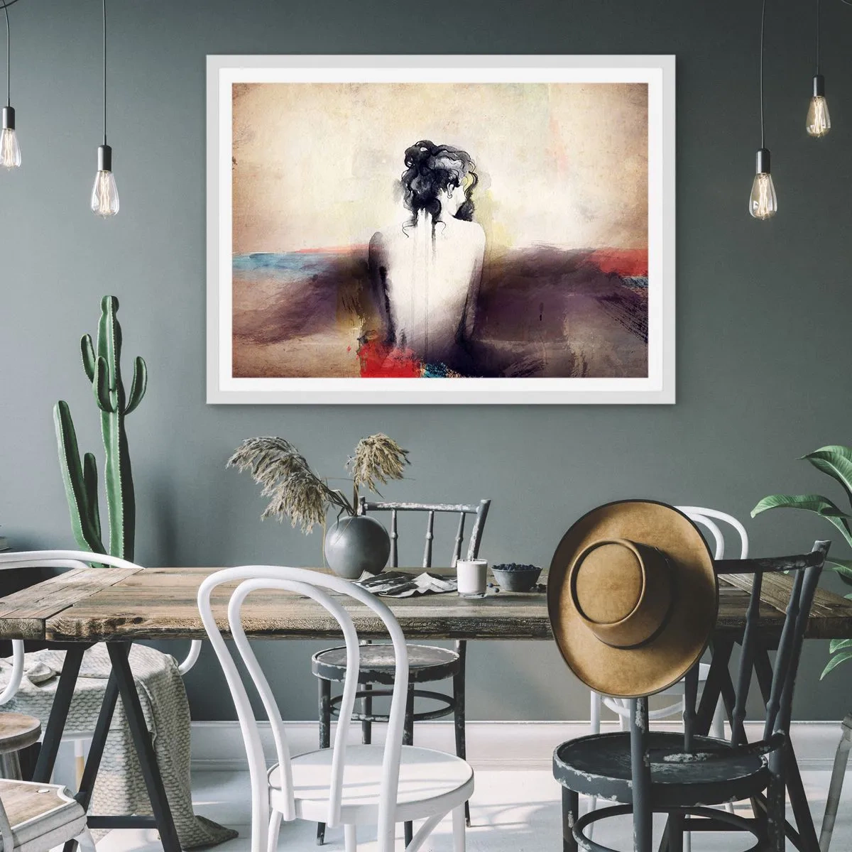 Póster en marco blanco - Líneas suaves, formas ovaladas - 70x50 cm
