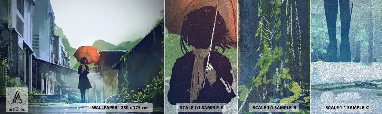 Muestra de fotomural Premium Sand - Una lluvia revitalizante - Abstracción, Ciudad, Arquitectura - 100x30 cm