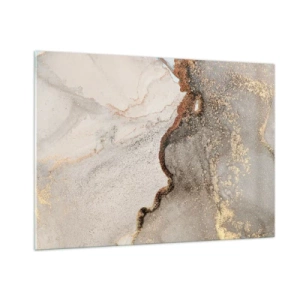 Cuadro sobre vidrio - Impresiones sobre Vidrio - Composición abstracta con beige, dorado y grafito. - 100x70cm - En la frontera de los colores - Decoración de pared moderna para salón y dormitorio ARTTOR