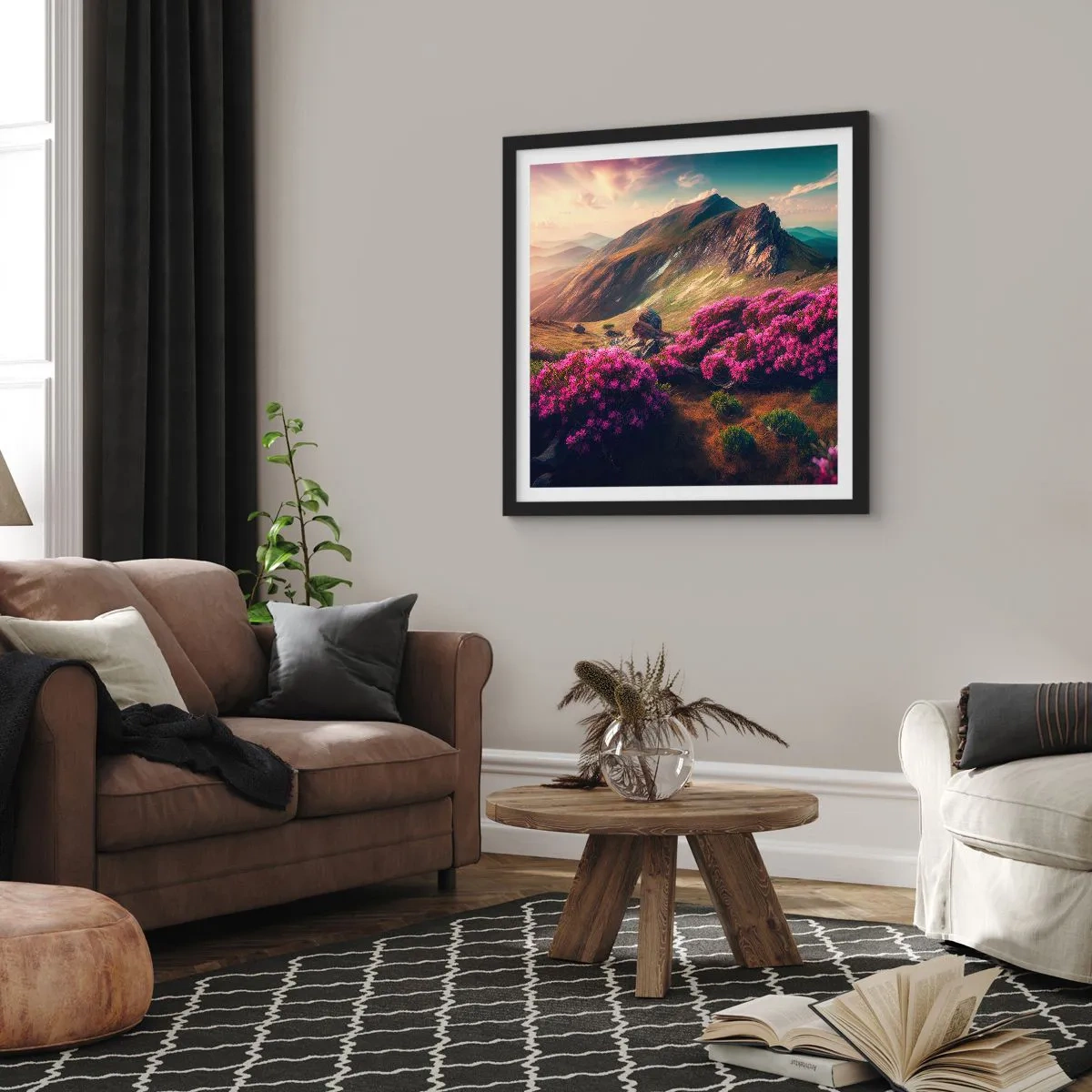 Póster en marco negro - Verano en las montañas - 60x60 cm