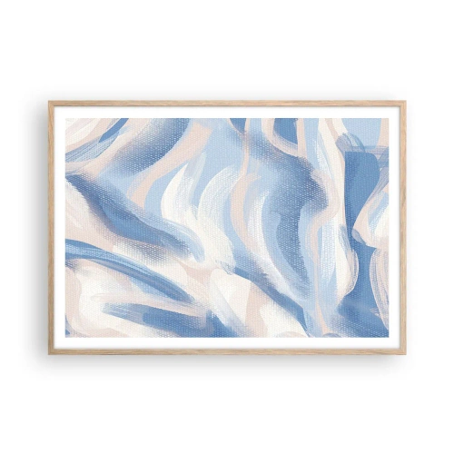 Póster en marco roble claro - Ondas azules - 100x70 cm