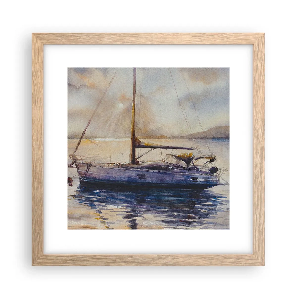 Póster en marco roble claro - Atardecer en la bahía - 30x30 cm