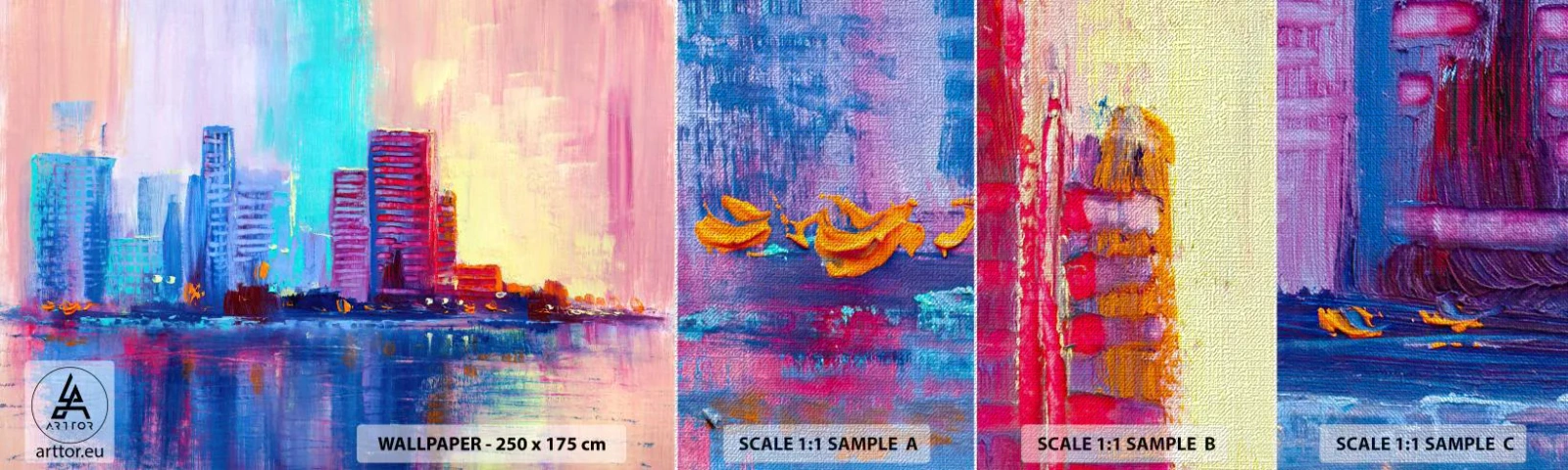 Muestra de fotomural Premium Canvas - Bañado en color - Ciudad, Arquitectura, Pedazo - 100x30 cm