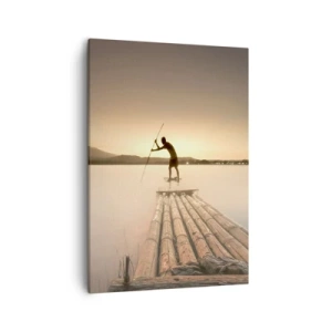 Cuadro sobre lienzo - Impresión de Imagen - Hombre en una balsa al atardecer - 50x70cm - Antes del descanso - Decoración de pared moderna para salón y dormitorio ARTTOR