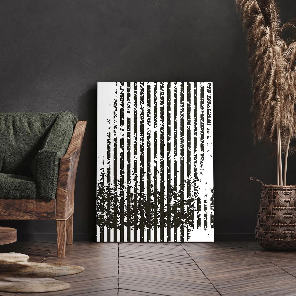 Cuadro sobre lienzo - Impresión de Imagen - Líneas abstractas con efecto desgastado en blanco y negro. - 50x70cm - Ritmo y ruido - Decoración de pared moderna para salón y dormitorio ARTTOR