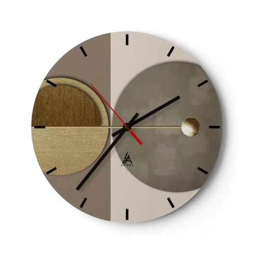 Reloj de pared - Reloj de vidrio - Formas geométricas doradas y beige sobre un fondo contrastante. - 30x30cm - Equilibrio perfecto - Decoración de pared moderna para salón, cocina y dormitorio ARTTOR