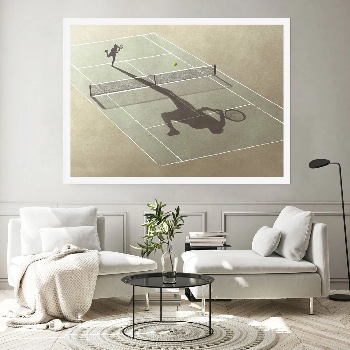 Póster - La sombra de un tenista en la cancha durante un partido de tenis. - 100x70cm - Véncete a ti mismo - Decoración de pared moderna para salón y dormitorio ARTTOR