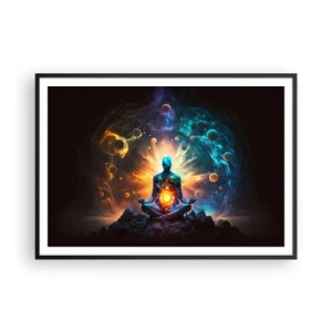Póster en marco negro - Una figura en meditación rodeada de un aura cósmica. - 100x70cm - Tranquilidad cósmica - Decoración de pared moderna para salón y dormitorio ARTTOR