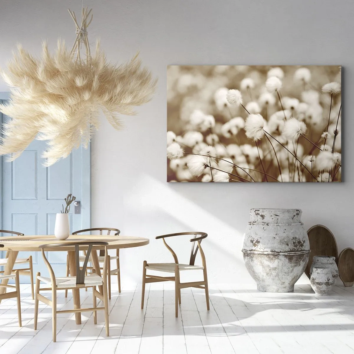Cuadro sobre lienzo - Impresión de Imagen - Un campo de delicadas plantas en tonos sepia. - 70x50cm - Un mullido colchón - Decoración de pared moderna para salón y dormitorio ARTTOR
