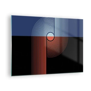 Cuadro sobre vidrio - Impresiones sobre Vidrio - Gráficos geométricos modernos en colores contrastantes. - 70x50cm - En un abrazo geométrico - Decoración de pared moderna para salón y dormitorio ARTTOR