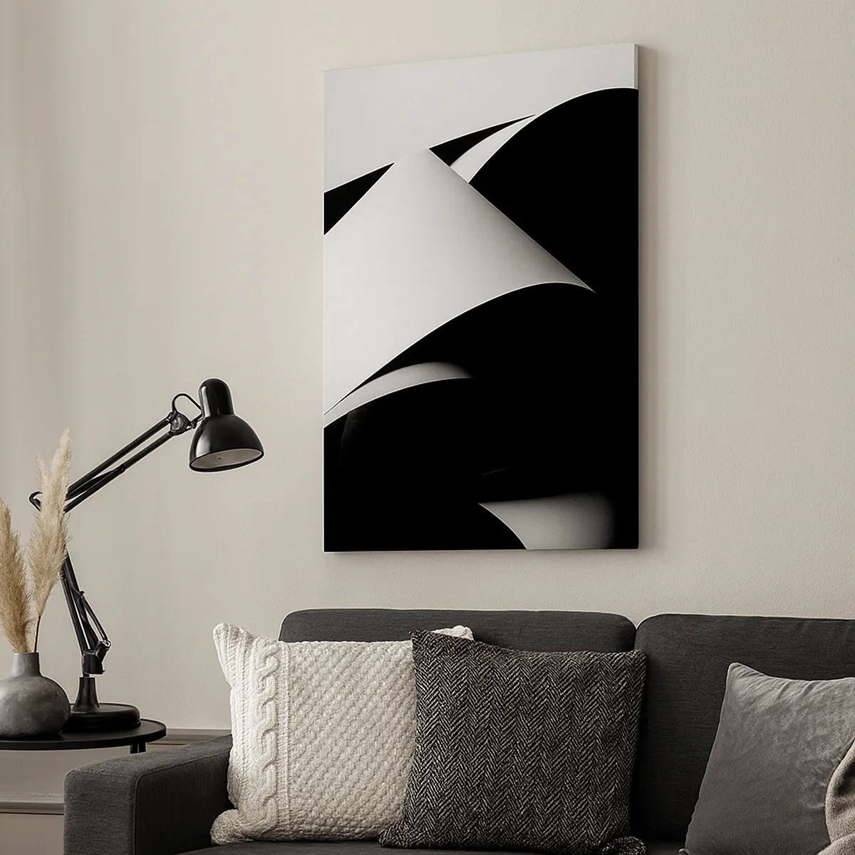 Cuadro sobre lienzo - Impresión de Imagen - Formas abstractas en blanco y negro con contrastes llamativos. - 50x70cm - Planos de luz desde las profundidades de la sombra - Decoración de pared moderna para salón y dormitorio ARTTOR