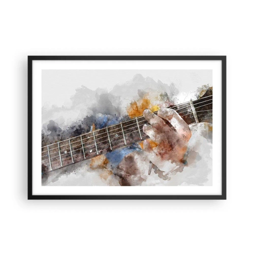 Póster en marco negro - Imagen abstracta de una mano tocando la guitarra. - 70x50cm - Poesía entre las cuerdas - Decoración de pared moderna para salón y dormitorio ARTTOR