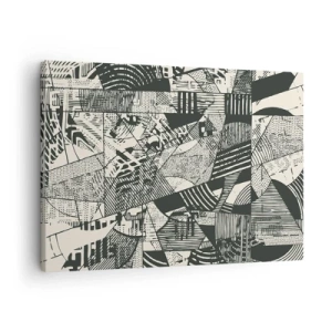 Cuadro sobre lienzo - Impresión de Imagen - Patrones abstractos geométricos en tonos verdes sobre un fondo claro - 70x50cm - La dinámica del presente - Decoración de pared moderna para salón y dormitorio ARTTOR