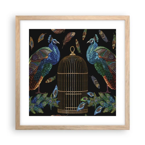 Póster en marco roble claro - Con plumajes reales - 40x40 cm
