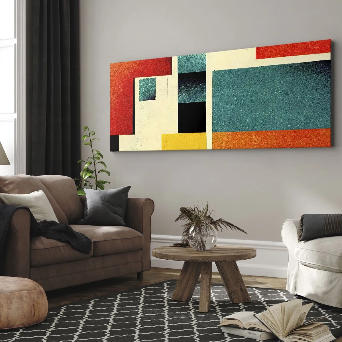 Cuadro sobre lienzo - Impresión de Imagen - Abstracción geométrica - buena energía - 100x40 cm