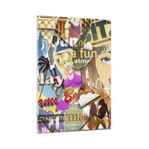 Cuadro sobre vidrio - Impresiones sobre Vidrio - Collage retro colorido con carteles y gráficos. - 50x70cm - Recuerdos de las vacaciones - Decoración de pared moderna para salón y dormitorio ARTTOR