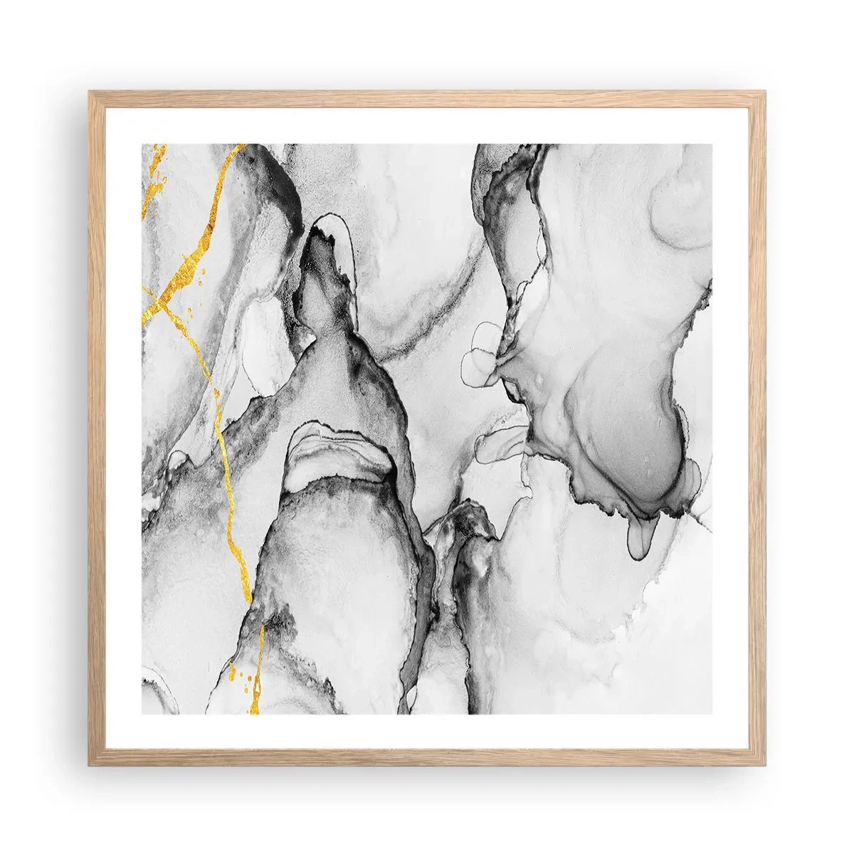 Póster en marco roble claro - Composición con motivo de oro - 60x60 cm