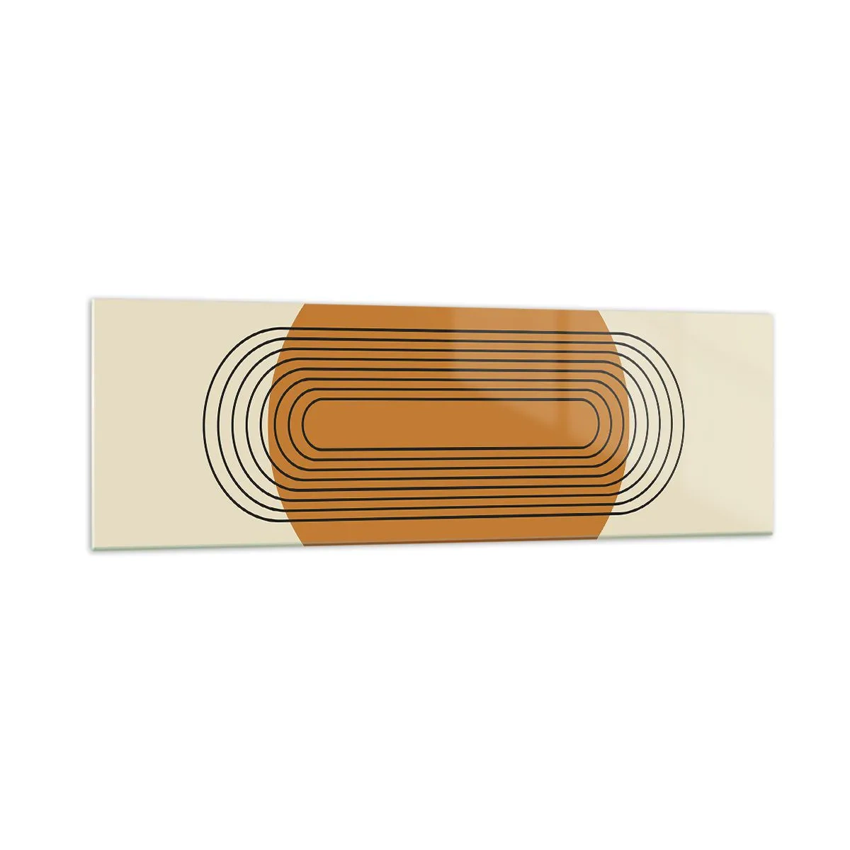 Cuadro sobre vidrio - Impresiones sobre Vidrio - Patrón geométrico con círculos y líneas naranjas. - 160x50cm - El plan perfecto - Decoración de pared moderna para salón y dormitorio ARTTOR