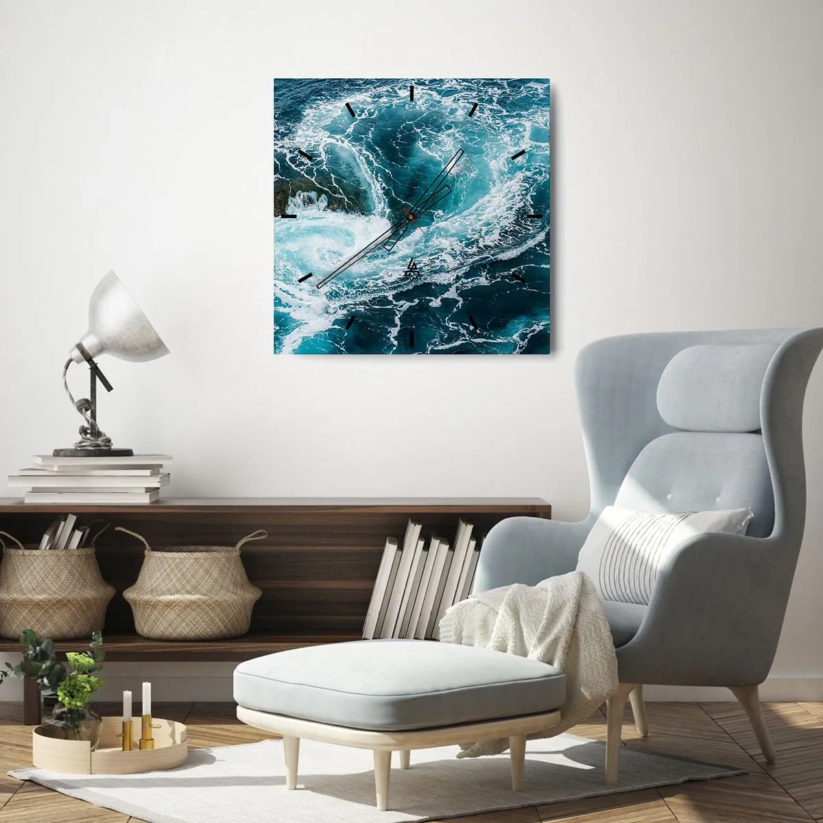 Reloj de pared - Reloj de vidrio - Remolino oceánico dinámico - 30x30cm - Torbellino al núcleo de la Tierra - Decoración de pared moderna para salón y dormitorio ARTTOR