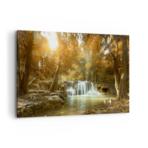 Cuadro sobre lienzo - Impresión de Imagen - Paisaje otoñal con cascada - 100x70cm - Una cascada en el parque - Decoración de pared moderna para salón y dormitorio ARTTOR