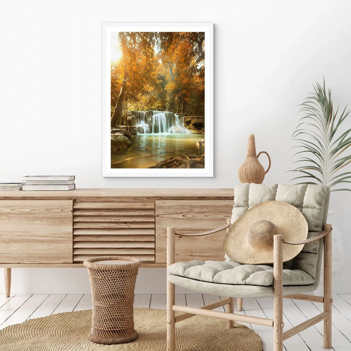 Póster en marco blanco - Una cascada en el parque - 40x50 cm