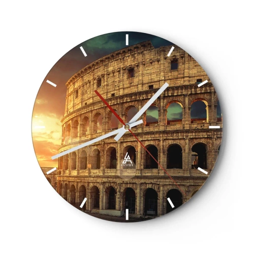 Reloj de pared - Reloj de vidrio - El Coliseo de Roma al atardecer - 30x30cm - Una impresión colosal - Decoración de pared moderna para salón, cocina y dormitorio ARTTOR