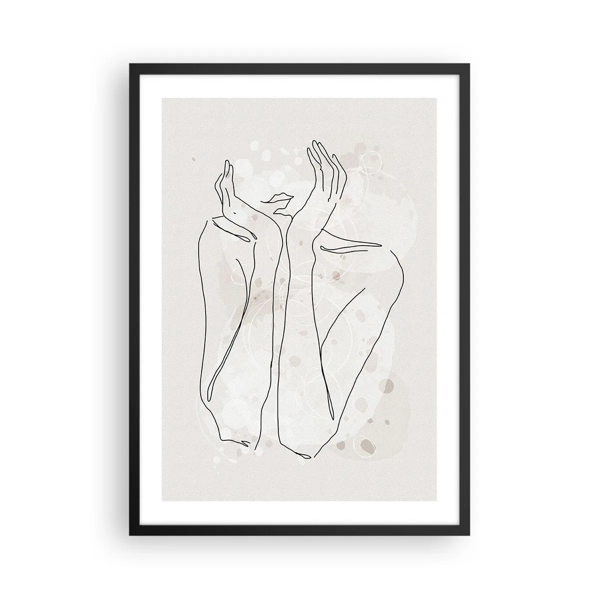 Póster en marco negro - Dibujo de contorno de una mano con un fondo abstracto en tonos beige. - 50x70cm - Un momento de ensueño - Decoración de pared moderna para salón y dormitorio ARTTOR