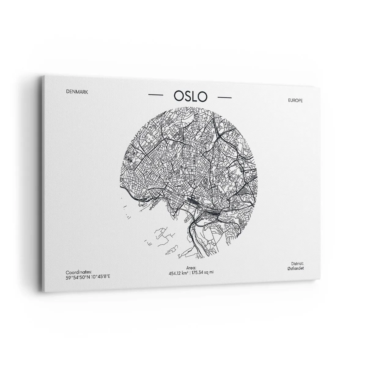 Cuadro sobre lienzo - Impresión de Imagen - Un mapa de Oslo en un estilo minimalista en blanco y negro. - 120x80cm - Anatomía de Oslo - Decoración de pared moderna para salón y dormitorio ARTTOR