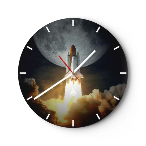 Reloj de pared - Reloj de vidrio - Un cohete despegando con la luna como telón de fondo en el cielo nocturno. - 30x30cm - El comienzo de una aventura sobrenatural - Decoración de pared moderna para salón, cocina y dormitorio ARTTOR