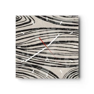 Reloj de pared - Reloj de vidrio - Ondas abstractas en tonos blanco y negro - 30x30cm - Salpicadura de líneas - Decoración de pared moderna para salón y dormitorio ARTTOR