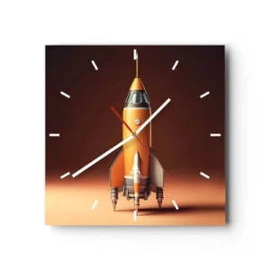 Reloj de pared - Reloj de vidrio - Un cohete de estilo retro sobre un fondo de tonos marrones. - 30x30cm - Comienza con un sueño - Decoración de pared moderna para salón y dormitorio ARTTOR