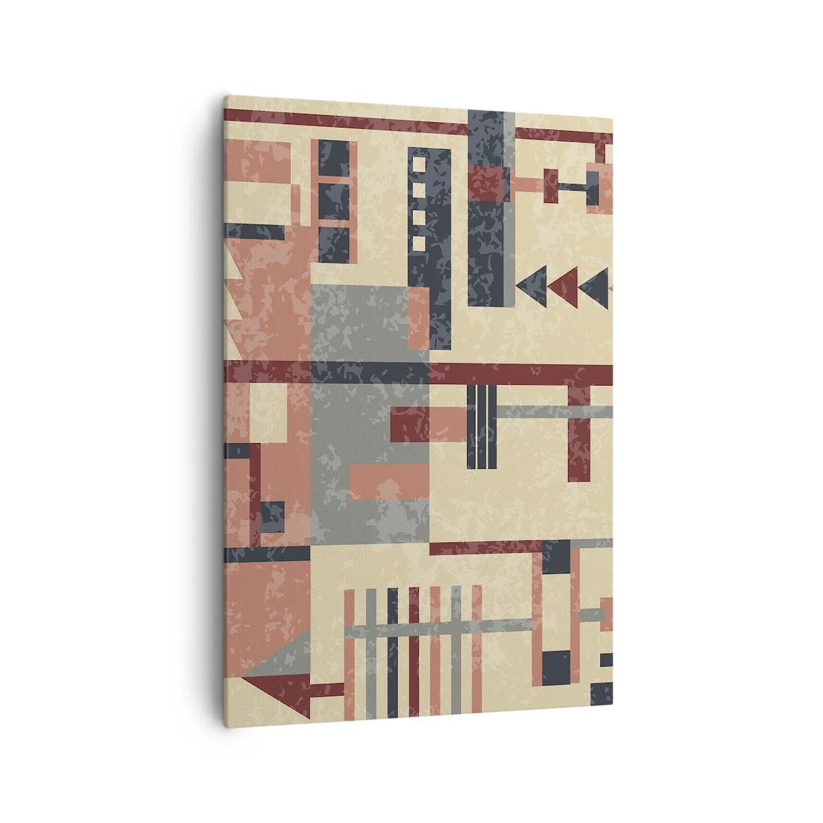 Cuadro sobre lienzo - Impresión de Imagen - Patrón geométrico en tonos pastel beige, rojo y gris. - 70x100cm - Una combinación de verticales y niveles - Decoración de pared moderna para salón y dormitorio ARTTOR