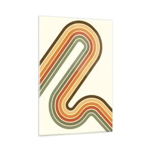 Cuadro sobre vidrio - Impresiones sobre Vidrio - Patrón geométrico en tonos verde, naranja y beige sobre un fondo claro. - 80x120cm - Zigzagueando hasta su destino - Decoración de pared moderna para salón y dormitorio ARTTOR