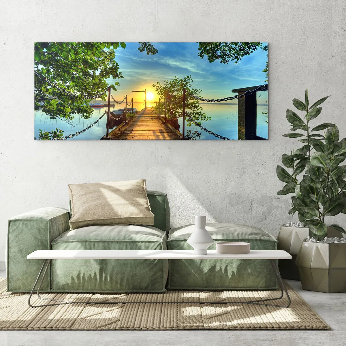 Cuadro sobre vidrio - Impresiones sobre Vidrio - Atardecer junto al agua - 90x30 cm