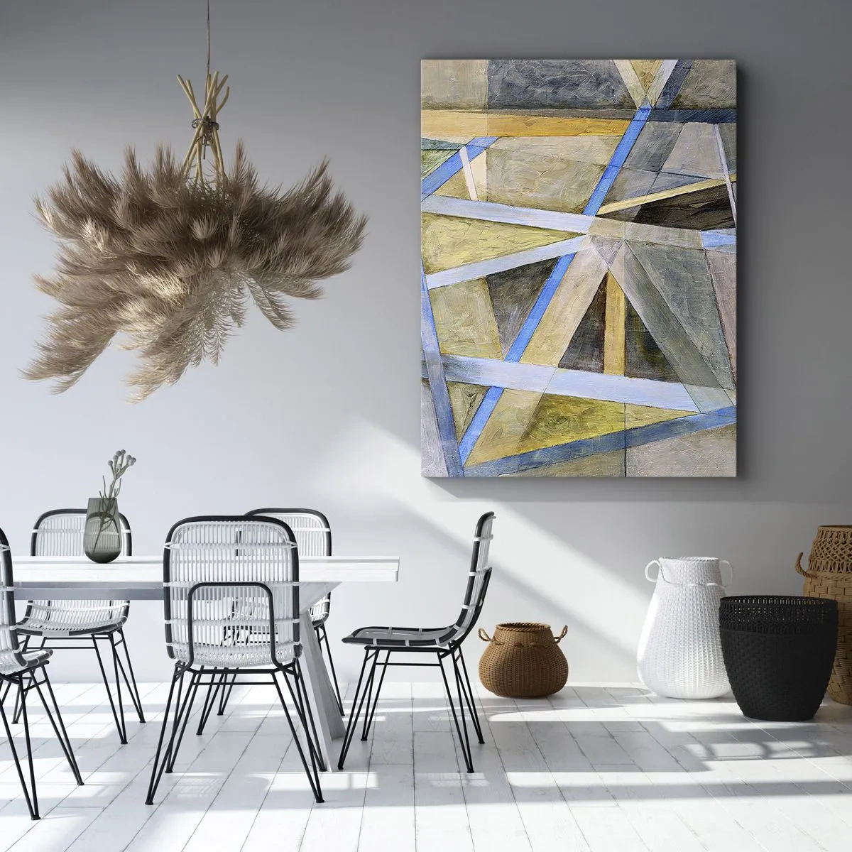 Cuadro sobre lienzo - Impresión de Imagen - Composición geométrica con líneas claras y azules. - 50x70cm - ¿Recto o inclinado? - Decoración de pared moderna para salón y dormitorio ARTTOR