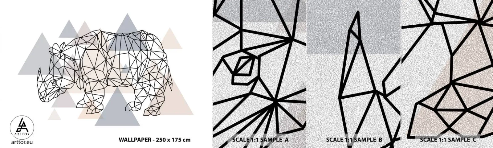 Muestra de fotomural Premium Sand - Estructura de la fuerza - Abstracción, Gráficos, Rinoceronte - 100x30 cm