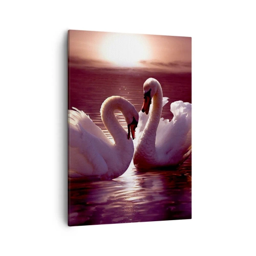 Cuadro sobre lienzo - Impresión de Imagen - Dos cisnes en un lago tranquilo al atardecer - 50x70cm - Hasta que la muerte nos separe - Decoración de pared moderna para salón y dormitorio ARTTOR