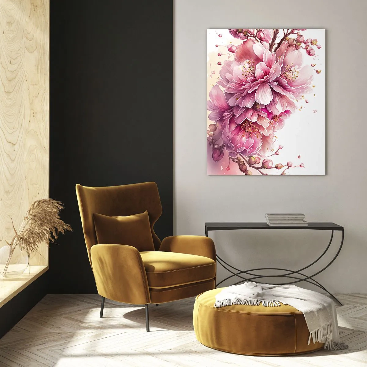 Cuadro sobre vidrio - Impresiones sobre Vidrio - Delicadas flores de cerezo en plena floración sobre un fondo claro. - 70x100cm - Flor de cerezo - Decoración de pared moderna para salón y dormitorio ARTTOR