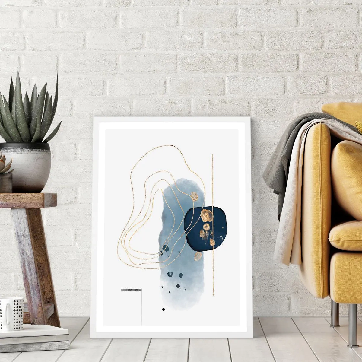 Póster en marco blanco - Fantasía azul y oro - 70x100 cm