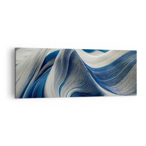 Cuadro sobre lienzo - Impresión de Imagen - Ondas abstractas en tonos azules y blancos - 140x50cm - Fluidez de azul y blanco - Decoración de pared moderna para salón y dormitorio ARTTOR