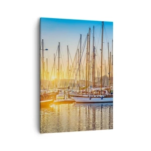 Cuadro sobre lienzo - Impresión de Imagen - Puesta de sol sobre un puerto deportivo lleno de veleros - 50x70cm - El viento debe dormir también - Decoración de pared moderna para salón y dormitorio ARTTOR