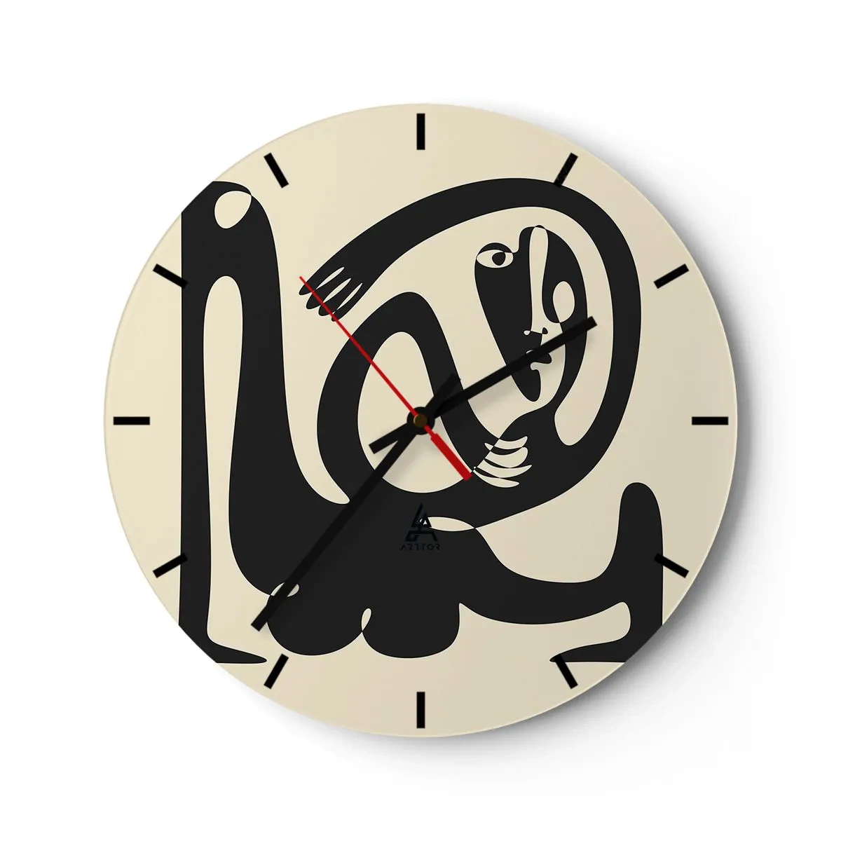 Reloj de pared - Reloj de vidrio - Una figura negra de estilo abstracto sobre un fondo crema. - 30x30cm - Casi Picasso - Decoración de pared moderna para salón, cocina y dormitorio ARTTOR