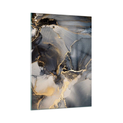 Cuadro sobre vidrio - Impresiones sobre Vidrio - Abstracción oscura con efecto mármol y vetas doradas. - 50x70cm - La vida de una piedra - Decoración de pared moderna para salón y dormitorio ARTTOR