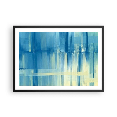 Póster en marco negro - Un cuadro abstracto en tonos turquesa y azul con pinceladas geométricas. - 70x50cm - Composición en turquesa - Decoración de pared moderna para salón y dormitorio ARTTOR
