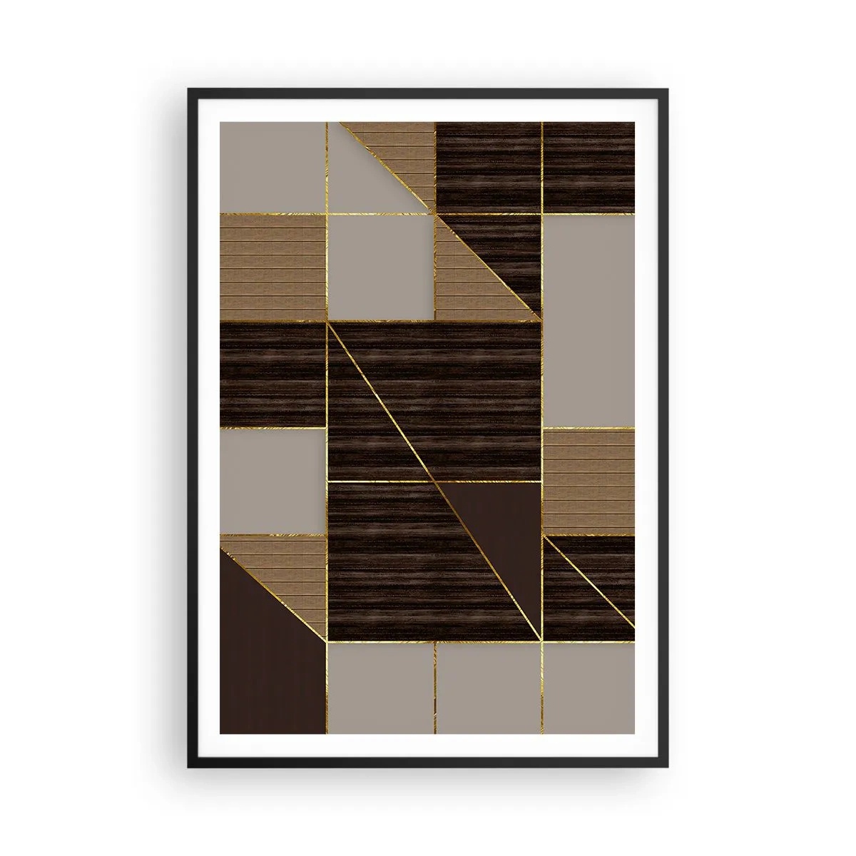 Póster en marco negro - Un mosaico de marrones y dorados - 70x100 cm