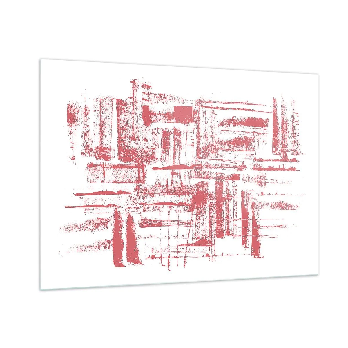 Cuadro sobre vidrio - Impresiones sobre Vidrio - Una composición abstracta en rojo que se asemeja al contorno de la arquitectura urbana. - 100x70cm - Ciudad roja - Decoración de pared moderna para salón y dormitorio ARTTOR